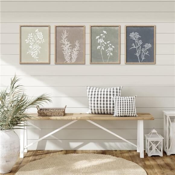 Framed Boho Wall Art Set of 4 for Wooded Minimalist Botanical Print Wall Art - Picture 3 of 8